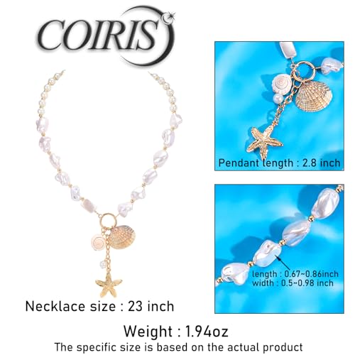 Image of Coiris Natural Seashell Choker Necklaces Earrings Jewelry Set for Women Starfish Shell Freshwater Pearl Collar Necklaces for Women Irregular Mother of Pearl Jewelry Set