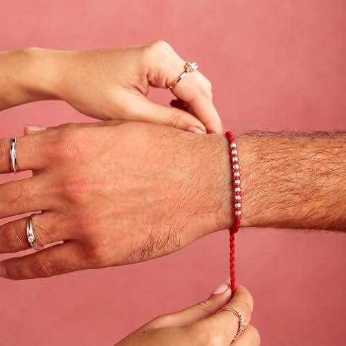 Image of ZAVYA 925 Sterling Silver Designer Interlocked Beads Rhodium Plated Rakhi for Men