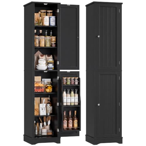 Image of 71 inch Tall Narrow Storage Cabinet with Reversible Doors, Small Pantry, Black