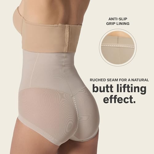 Image of Leonisa Extra High Waisted Tummy Control Underwear - Thong, Sheer Bottom, Shaper Shorts, Butt Lifting Shapewear for Women