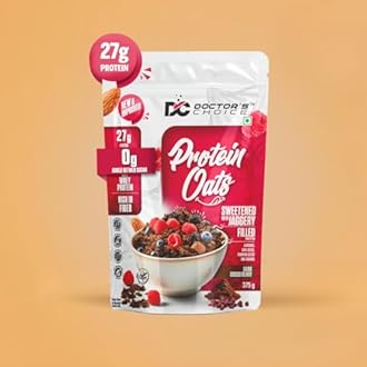DC DOCTORS CHOICE Oats, High Protein Oats, 27G Pure Protein Breakfast Cereals, Rich In Fiber, No Additives & No Refine Sugar. (375G, Dark Choco Berry)