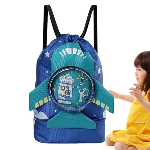 Samuliy Bolsa húmeda y seca para nadar, mochila de playa con cordón para niños, bolsa de piscina, bolsa de viaje, almacenamiento de yoga, portátil, tela Oxford, con cordón, bolsa separada para niños