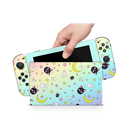 ZOOMHITSKINS Switch Skin Anime, Sailor Moon Switch Skin Pastel Pink Star Moon Rainbow Ombre Runa Luna, 3M Vinyl Decal Sticker Wrap, Compatible for Nintendo Switch Skin Sailor Moon, Made in The USA
