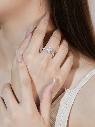 Solitaire Engagement Rings 1ct Moissanite Ring for Women, 8 * 6MM Main Stone Emerald Cut, D Color VVS1 Simulated Diamond Wedding Promise Proposal Ring for Wife birthday gift, All Size2