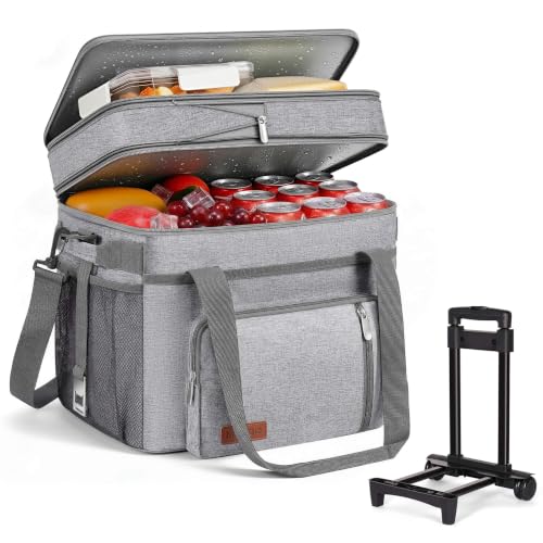 Image of MIYCOO Cooler Bag with Wheels Double Deck - 60 Can Leakproof Insulated Portable Soft Lunch Cooler, Extra Large Expandable Ice Chest Cooler for Beach, Picnic, Camping, Shopping(Gray)
