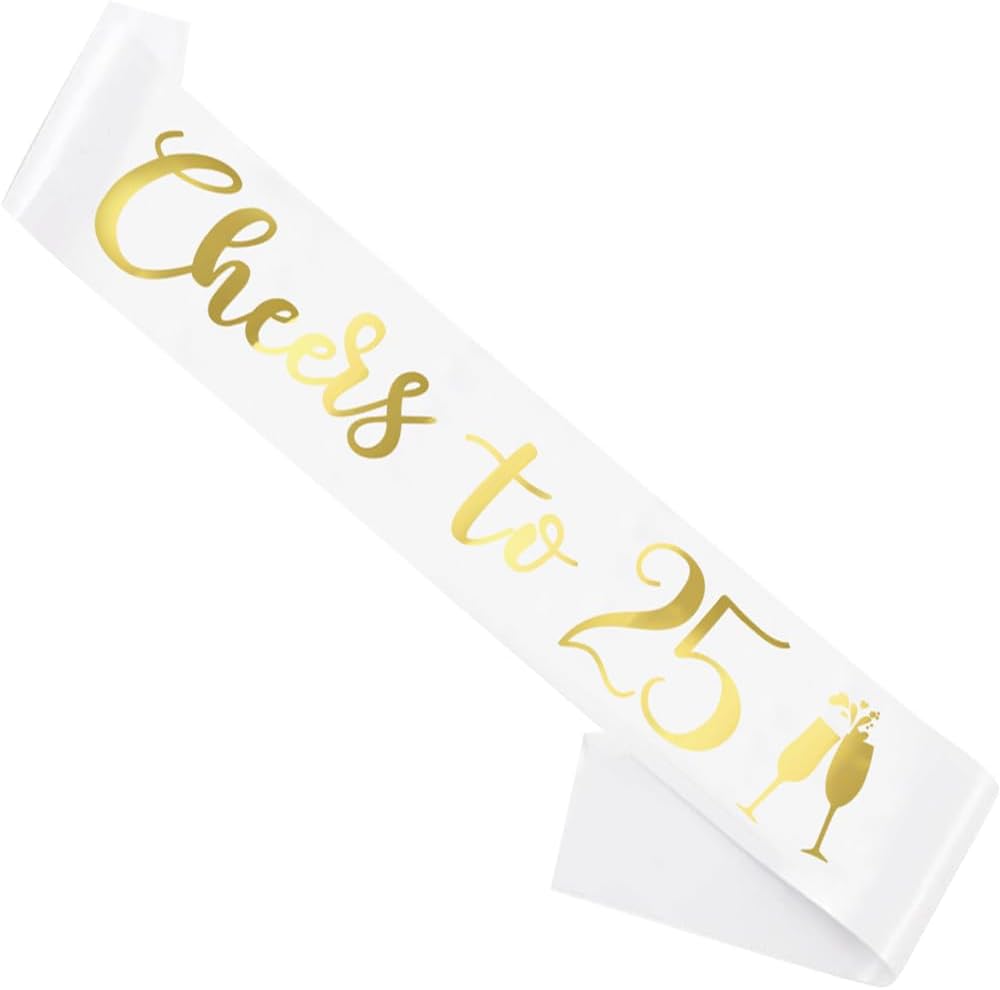 Birthday Sash White, 'Cheers To 22' Birthday Sash for Girl Women and Men with Silver Foil Letters for Funny Party Favor Supplies 22 White Silver
