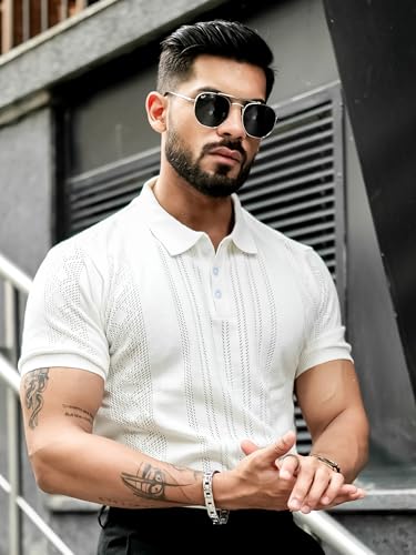 Image of Maniac || Mens || Solid Textured || Polo Neck || Half Sleeve || Cotton || Polo T-Shirt