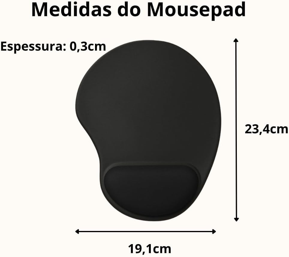 Tapete Mouse pad Ergonômico com Apoio para Pulso Coloque Sua Marca, NR-17, 23,4 x 19,1 cm, 0,5 cm de Espessura, Preto Coloque sua Logo