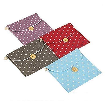 9UP® 4Pcs Sanitary Pad Organizer For Travel | Printed Dots Sanitary Napkin Pad Pouch For Women & Girls | Cotton Sanitary Storage Bag | Sanitary Pad Pouch (Pack Of 4, Multicolor)