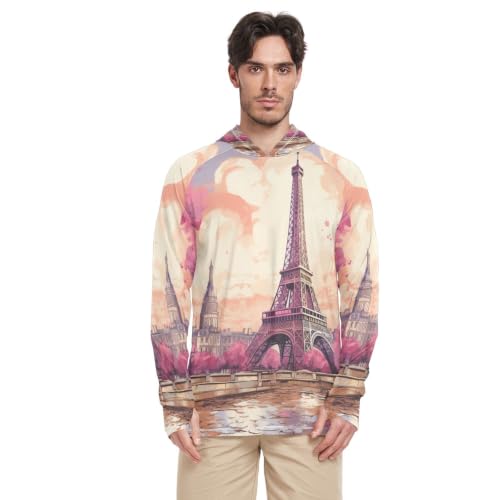 Manches Longues Rash Guard Homme Tour Eiffel Rose Col Rond
