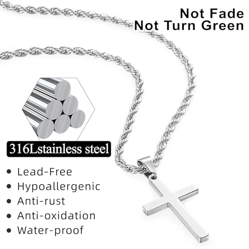 Romass 4Pcs Cross Necklace for Men,Stainless Steel Chains for Men Layered Necklaces Silver Gold Black Pendant Jewelry Box Gifts 18-24 Inches3