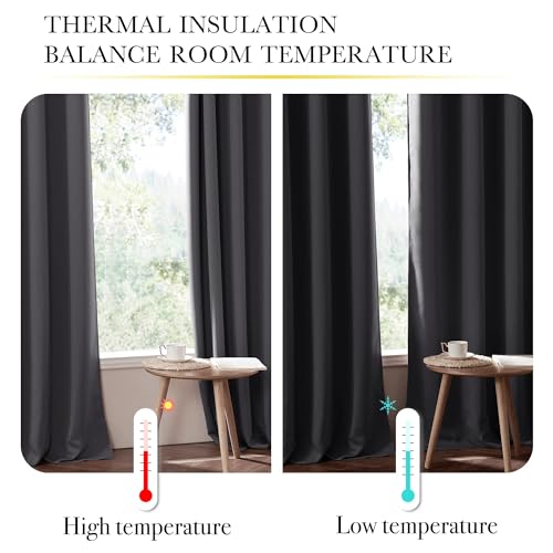 Image of NICETOWN 100% Blackout Curtains with Same Color Liners, Solid Thermal Insulated Full Blackout 2-Layer Lined Drapes, Energy Efficiency Window Draperies for Bedroom (2 Panels, 42 inch W x 63 inch L, Dark Grey)