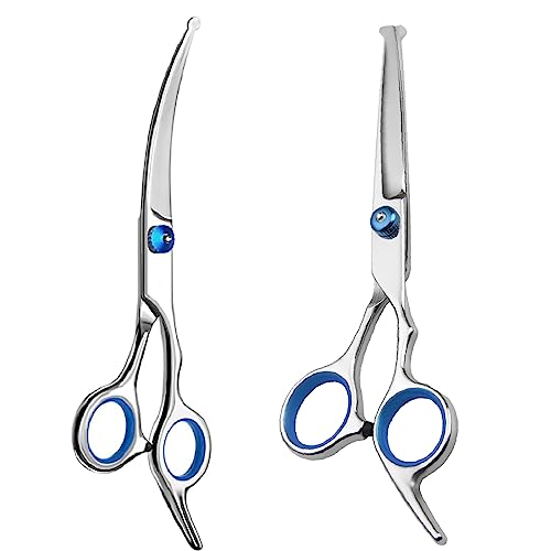 Dog Grooming Scissors,Dog Hair Scissors with Safety Round Tips Heavy Duty Titanium Stainless Steel Professional Dogs Cats Pets Grooming Shears (Straight and curved scissors) Dog Grooming Scissors,Dog Hair Scissors with Safety Round Tips Heavy Duty Titanium Stainless Steel Professional Dogs Cats Pets Grooming Shears (Straight and curved scissors)
