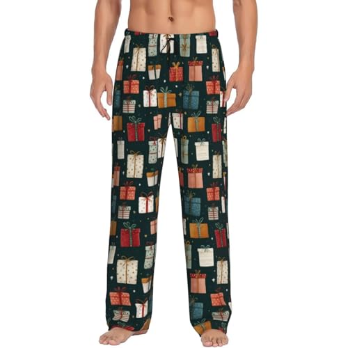 Gift Wrap Mens Pajama Pants Cozy Lounge Baggy Lightweight Pj Pants Lounge Bottoms With Elastic Waist