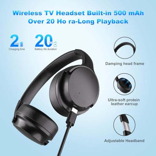 Image of Wireless Headphones for TV Watching, Over Ear TV Headphones Wireless with USB Transmitter, Plug & Play, No Audio Delay, 20+ Hours, Louder and Clearer for Seniors