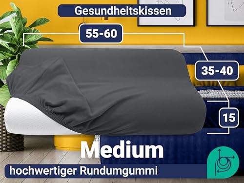 Marie´s Home 2er Pack Kissenbezug für Nackenstützkissen - Kopfkissenbezug für Nackenkissen - Spannbezug und Kissenbezug 1627.2372, M (35-40 x 55-60 cm), anthrazit