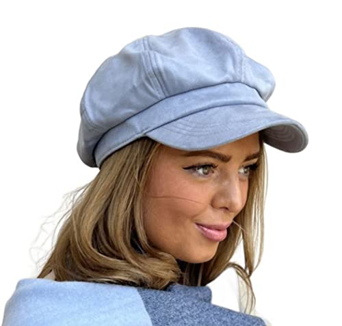 Chapeau newsboy bleu en suédine pour sublimer vos balades urbaines d'automne