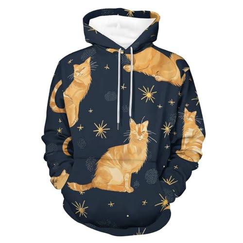 Sweat à Capuche Chat Lune Étoiles Chaud et Confortable Taille S