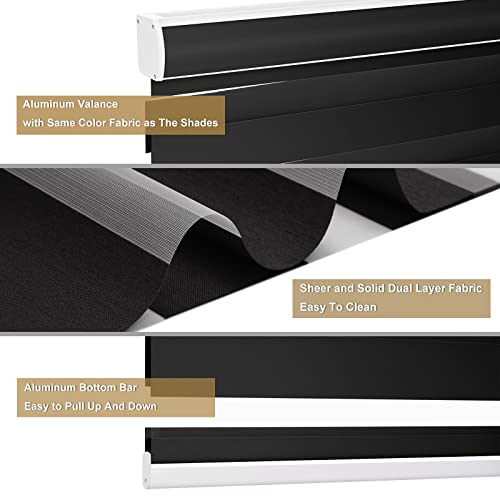 Image of Changshade Custom Size Zebra Blinds Cordless Indoor Window Shades Privacy Dual Layer for Living Room, Bedroom, Bathroom, Kitchen, Nursery, Inside Outside Mount Easy Install, Blackout, Black