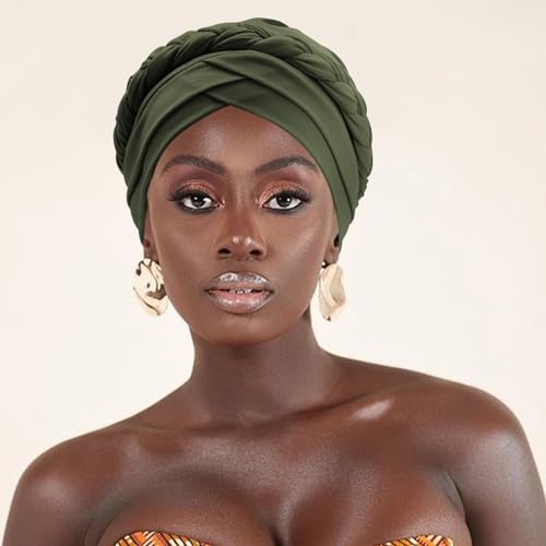 Image of DRESHOW Turban Pre-Tied Twisted Hat Thread African Head Wraps for Black Women Chemo Cancer Cap Braid Hair Cover