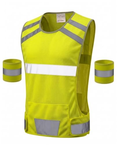 Mesh Safety Vest with Pocket & 2 Wrist Bands, High-Visibility Running Vest - image 1