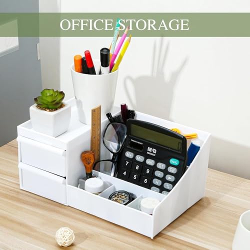 Image of Shuttle Art Plastic Modern Desk Organizer with Pencil Holders, Sticky Note, Paperclip Storage I Multi-Functional Office Table Accessories Desk Organization for School, Home, Office Supplies (Pink)