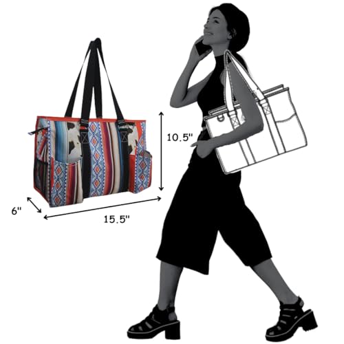 NGIL Utility Water Resistant Tote Bag, Top Zipper Closure, Perfect Gifts for Working Women, Nurses, Gym bag (Retro Cow-black)4