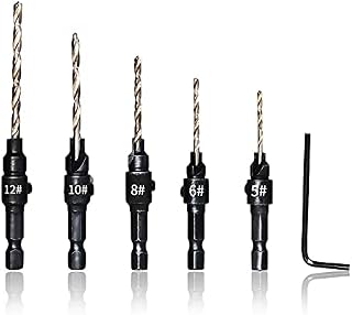 KingBra 6pcs HSS Countersink Drill Bit Set, Adjustable 1/4inch Hex Shank Counter Sink Drill Bits Set for Quick Change, Wood, Accessories for Drill Drivers, 90 Degree Center Punch Tool
