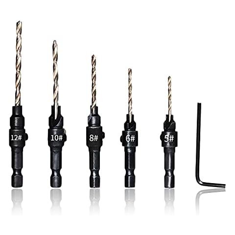 KingBra 6pcs HSS Countersink Drill Bit Set, Adjustable 1/4inch Hex Shank Counter Sink Drill Bits Set for Quick Change, Wood, Accessories for Drill Drivers, 90 Degree Center Punch Tool Cover