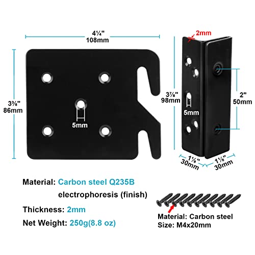 GBGS 4 Sets Black Bed Rail Hooks Plates,No-Mortise Bed Rail Fastener Fittings for Wood Bed Frame,3-3/8" x 4-1/4" - Thumbnail 2