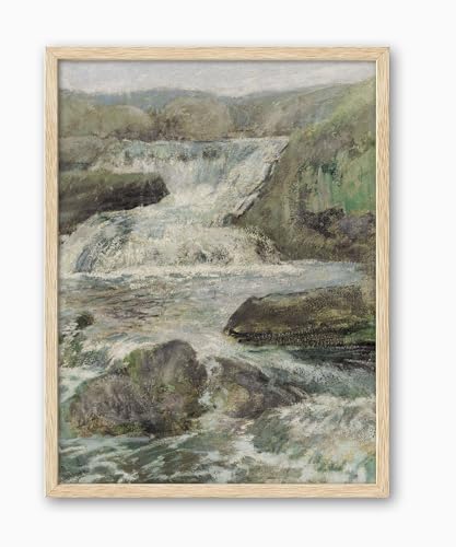 iHery Framed Vintage Wall Art, Mountain Stream 8x10in Quality OAK Wood Frame Farmhouse Canvas Wall Decor, Small Oil Painting Picture Work for Bedroom Living Room Set of 1