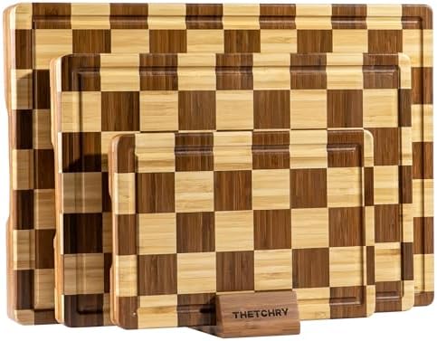 THETCHRY Bamboo Cutting Board Set, Checkered Wood Cutting Boards ...