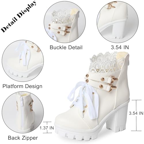 Image of MEOTINA Women Platform Boots Black Chunky Heel Ankle Booties Lace Buckle Combat Boots with Zipper High Heel Goth Shoes