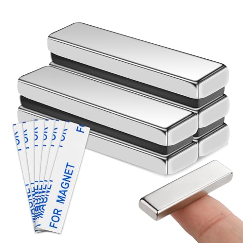 Image of MIKEDE Magnets, 6 Pack Neodymium Bar Magnets with Double-Sided Adhesive, Strong Magnet Heavy Duty Magnetic Strips, Powerful Rare Earth Metal Magnet for Locker, Fridge, Office - 40x10x5 mm