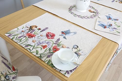 Manteles individuales lavables juego de 8 unidades, 35 x 45 cm, mantel individual de tela 100 % jacquard, posavasos de alta calidad reutilizables para bodas, cumpleaños, cocinas, cafés - pájaros