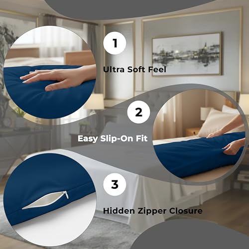 Image of ROYALE LINENS Body Pillow Cover - Double Brushed 1800 Microfiber - 20 inchx54 inch with Hidden Zipper Closure - Wrinkle & Fade Resistant - Super Soft Body Pillowcase 2 Pack (Navy, Pack of 2)