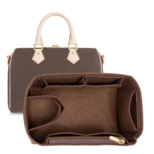 LOUKAYCCI Purse Organizer Inserts for Speedy 30 Felt Purse Inserts HandBag and Tote bag Neverful Organizer Insert (Brown New Large)