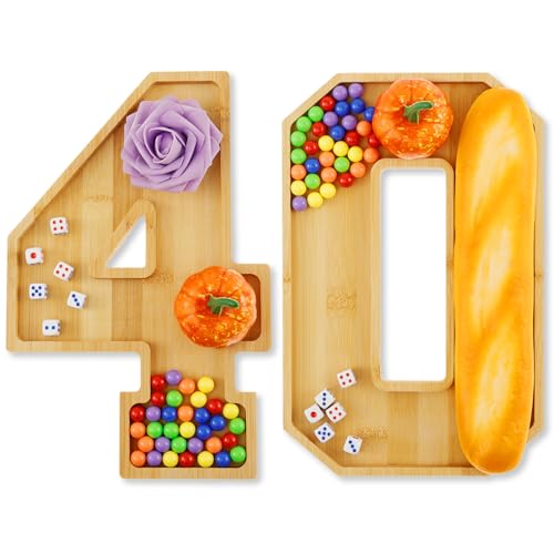 Planche à charcuterie en bois avec chiffres - Plateau à charcuterie en forme de chiffres pour anniversaire de mariage - Grand format - Pour collation, gâteau, cookies (40)