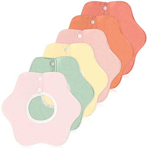 Zainpe 6Pcs 360° Rotate Baby Bibs Waterproof Snap Baby Bib Solid Colors Pink Orange Green Snap Cotton Absorbent Feeding Burp Cloth for Unisex Infant...