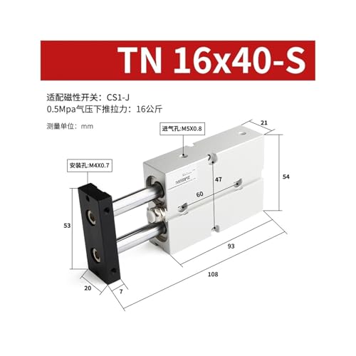 Cilindro doble vástago TN de 16 mm para evitar torsión mecánica 3