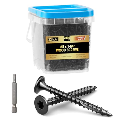 Image of #8 x 1-1 /4 inch Deck Screws, 2000Pcs Star Drive Wood Screws, Rust Resistant Timber Screws for Timber /Log /Landscaping Wood, T20 Star Bit Included, Black