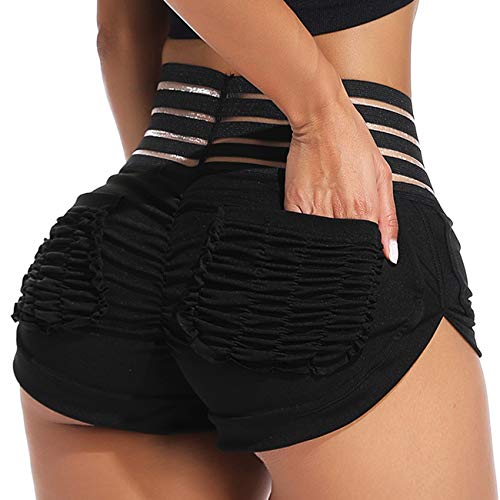 INSTINNCT Damen Shorts Sport Yoga Kurze Hose Sweatpants Laufshorts Training Gym Yoga Fitness Yoga B-Schwarz mit Taschen(1730) XL Cover
