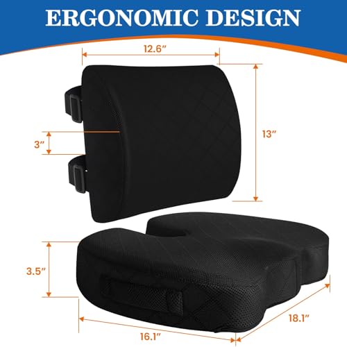 TushGuard Back&Seat Cushion, Car Seat Office Chair Cushions, Memory Foam Lumbar Back Support Pillow, Portable Airplane Seat Cushion for Travel, Computer Desk, Wheelchair, Driving (Black, X-Large) — view 2
