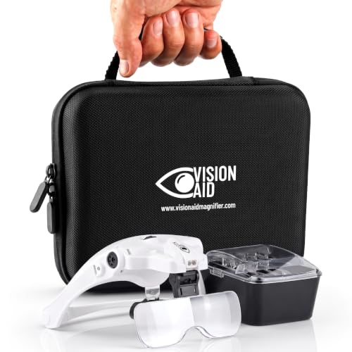 Vision Aid Magnifying Glasses with LED Light, 5 Lenses, Headband, Storage Case | Hands Free Lighted...