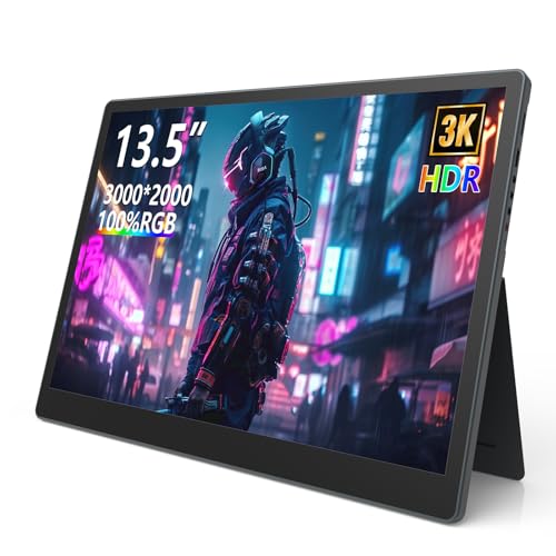 Image of Portable Monitor 13.5'' 3000x2000 IPS 3:2 Screen, 100% sRGB HDR USB-C HDMI Second Monitor for Laptop, Ultra-Slim Portable Display with Adjustable Damping Stand, Plug & Play for PC Mac Phone