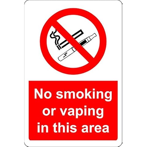 No smoking or vaping in this area Safety sign - 1.2mm Rigid plastic 300mm x 200mm Cover
