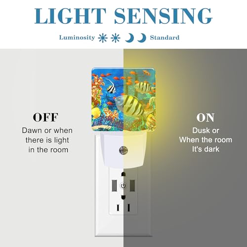 Image of Cartoon Colorful Underwater World Night Light Plug into Wall with Dusk to Dawn Sensor Cute Nightlight for Kid Girls Boys Women Men Room Decor, Hallway, Kitchen, Bathroom, Nursery, Stairs