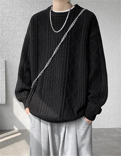 Men Winter Crew Neck Sweater Plus Size Loose Knit Pullovers Solid Color Long Sleeves Knitted Sweater3