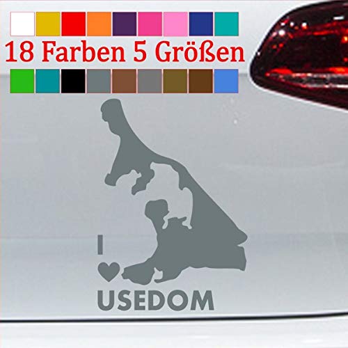 generisch Usedom Aufkleber Ostseeinsel Urlaub Camping KFZ Umriß I Love Auto Kontur 71-Grau 12x8,5cm