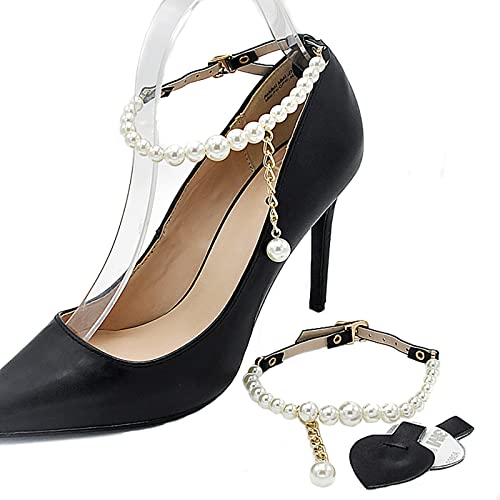H.sheng パンプス バンド シューズストラップ シューズバンド 安定パンプス用 可愛い ビーズ 脱げ防止 1足分 広い 女性 HS007-Pearl strap